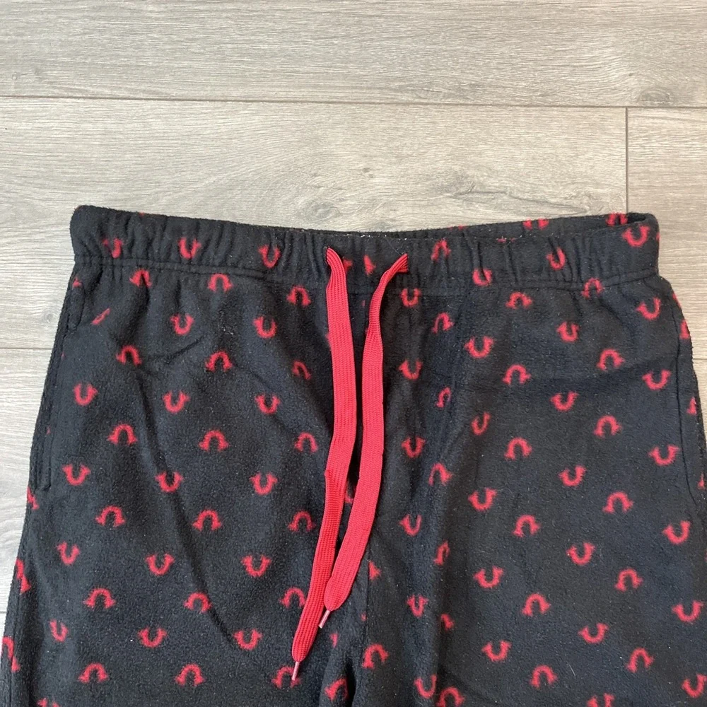 True Religion Mens XL Loungewear Pants Black Red All Over Drawstring